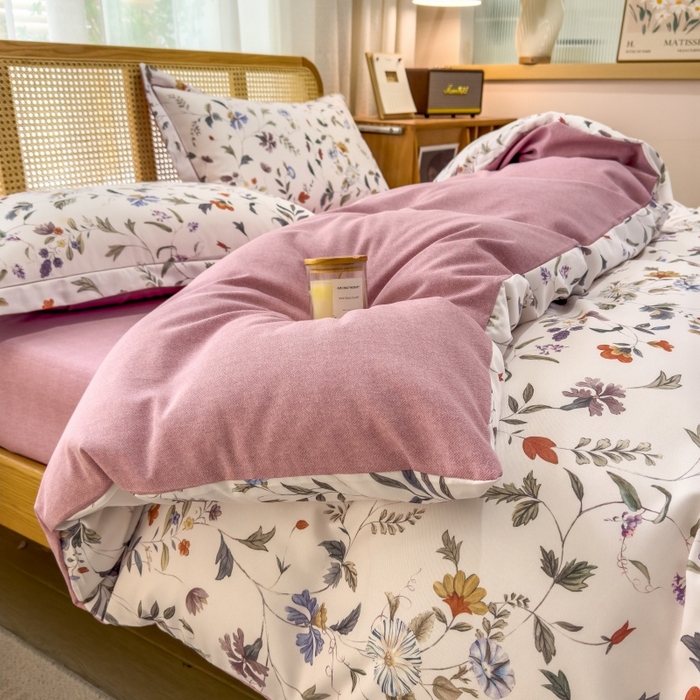 91家纺网 家纺一手货源 找家纺 鸿森林 2025新款全棉纯棉磨毛单品系列-四件套 玲珑-米