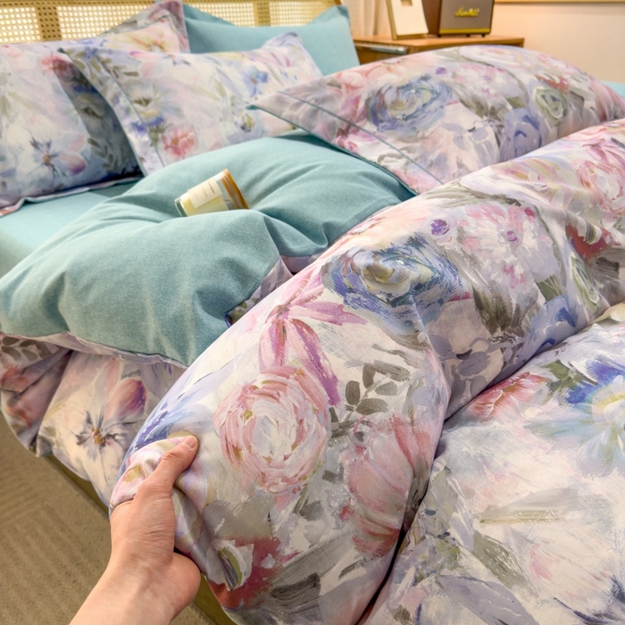 91家纺网 家纺一手货源 找家纺 鸿森林 2025新款全棉纯棉磨毛单品系列-单被套 花吟-蓝