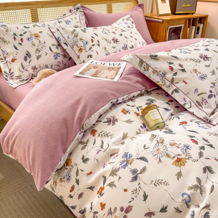 91家纺网 家纺一手货源 找家纺 鸿森林 2025新款全棉纯棉磨毛单品系列-四件套 玲珑-米