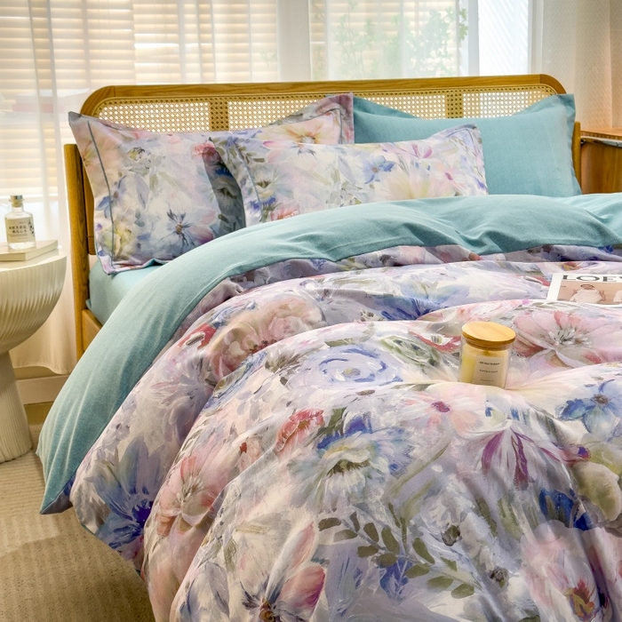 91家纺网 家纺一手货源 找家纺 鸿森林 2025新款全棉纯棉磨毛单品系列-单被套 花吟-蓝