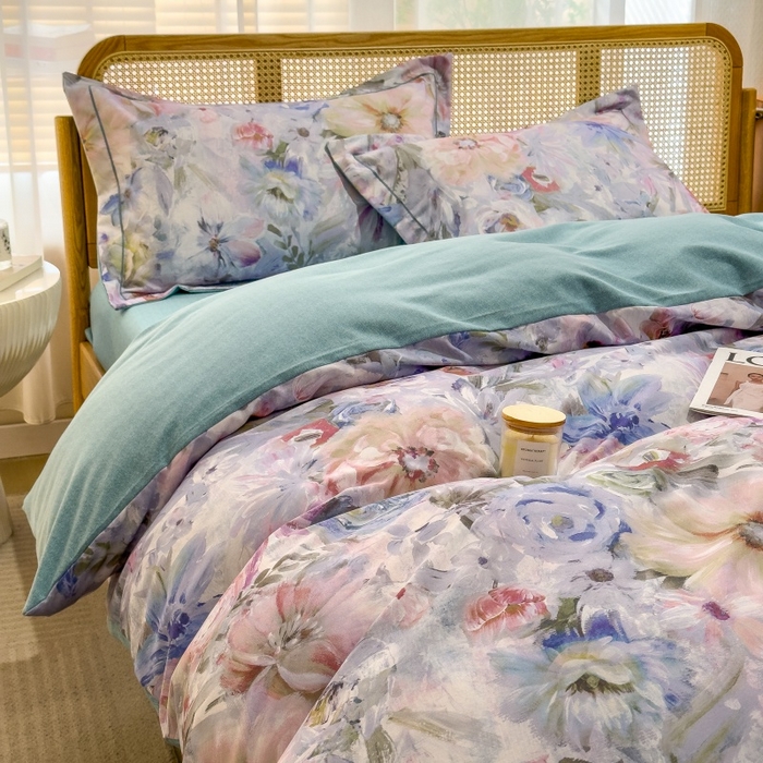 91家纺网 家纺一手货源 找家纺 鸿森林 2025新款全棉纯棉磨毛单品系列-单被套 花吟-蓝