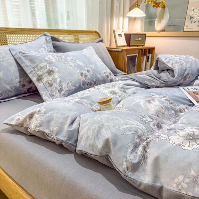 91家纺网 家纺一手货源 找家纺 鸿森林 2025新款全棉纯棉磨毛单品系列-四件套 露西-灰