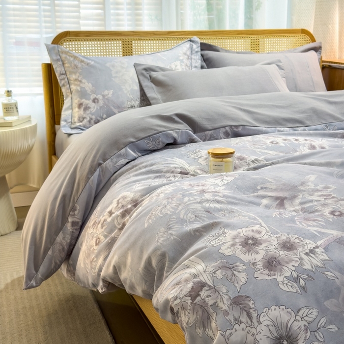 91家纺网 家纺一手货源 找家纺 鸿森林 2025新款全棉纯棉磨毛单品系列-四件套 露西-灰