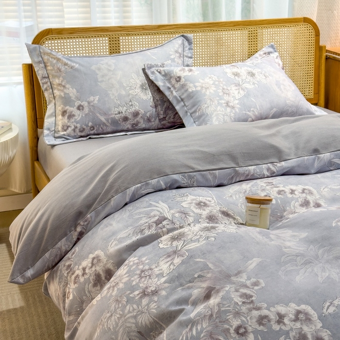 91家纺网 家纺一手货源 找家纺 鸿森林 2025新款全棉纯棉磨毛单品系列-四件套 露西-灰