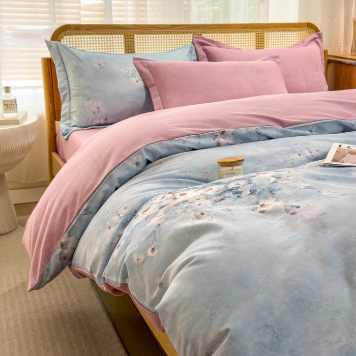 91家纺网 家纺一手货源 找家纺 鸿森林 2025新款全棉纯棉磨毛单品系列-单被套 浪漫花舞-兰