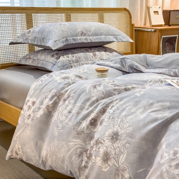 91家纺网 家纺一手货源 找家纺 鸿森林 2025新款全棉纯棉磨毛单品系列-四件套 露西-灰