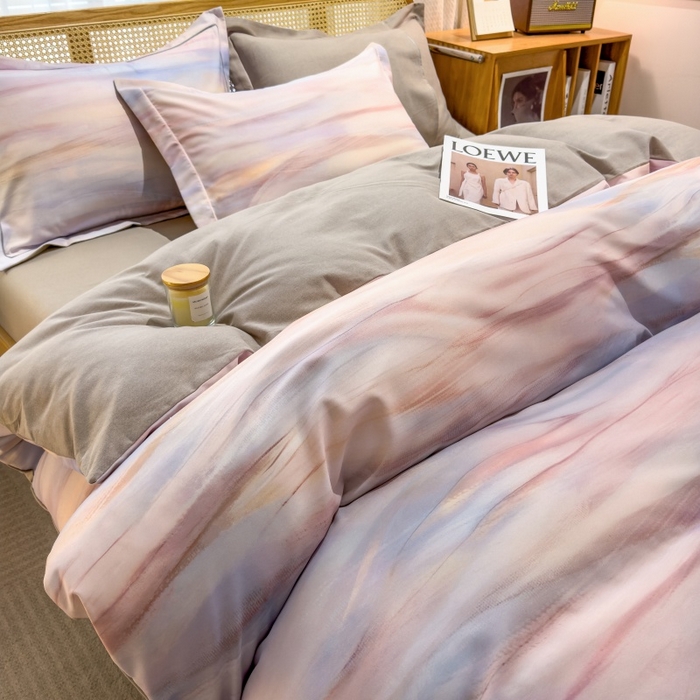 91家纺网 家纺一手货源 找家纺 鸿森林 2025新款全棉纯棉磨毛单品系列-四件套 律动-粉