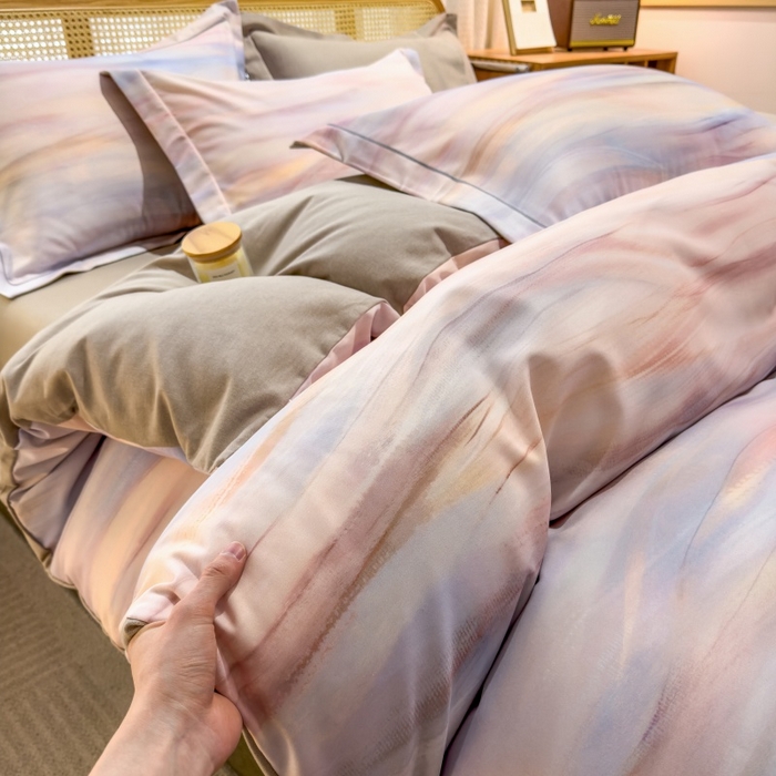 91家纺网 家纺一手货源 找家纺 鸿森林 2025新款全棉纯棉磨毛单品系列-四件套 律动-粉