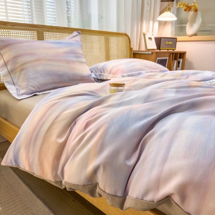 91家纺网 家纺一手货源 找家纺 鸿森林 2025新款全棉纯棉磨毛单品系列-四件套 律动-粉