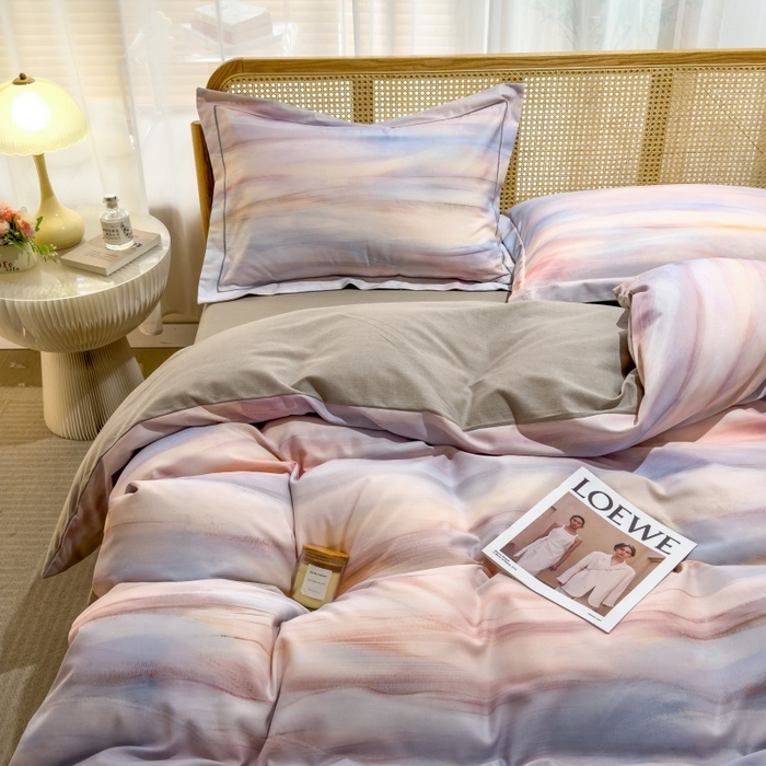 91家纺网 家纺一手货源 找家纺 鸿森林 2025新款全棉纯棉磨毛单品系列-四件套 律动-粉