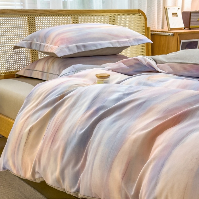 91家纺网 家纺一手货源 找家纺 鸿森林 2025新款全棉纯棉磨毛单品系列-四件套 律动-粉