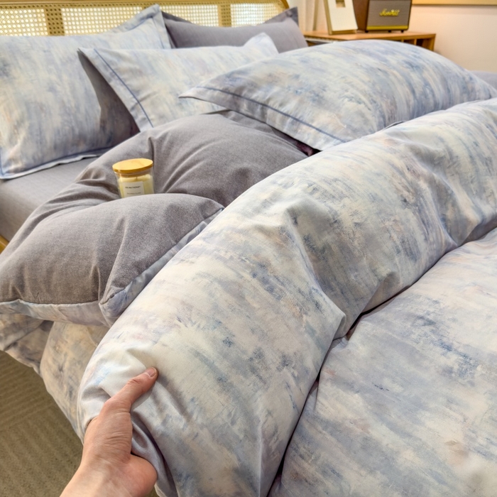 91家纺网 家纺一手货源 找家纺 鸿森林 2025新款全棉纯棉磨毛单品系列-四件套 曼城-蓝