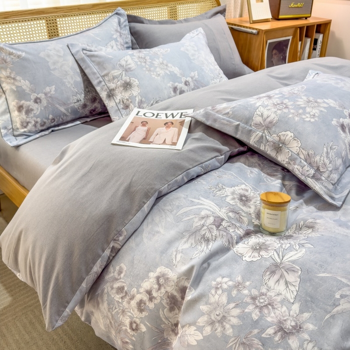 91家纺网 家纺一手货源 找家纺 鸿森林 2025新款全棉纯棉磨毛单品系列-单被套 露西-灰