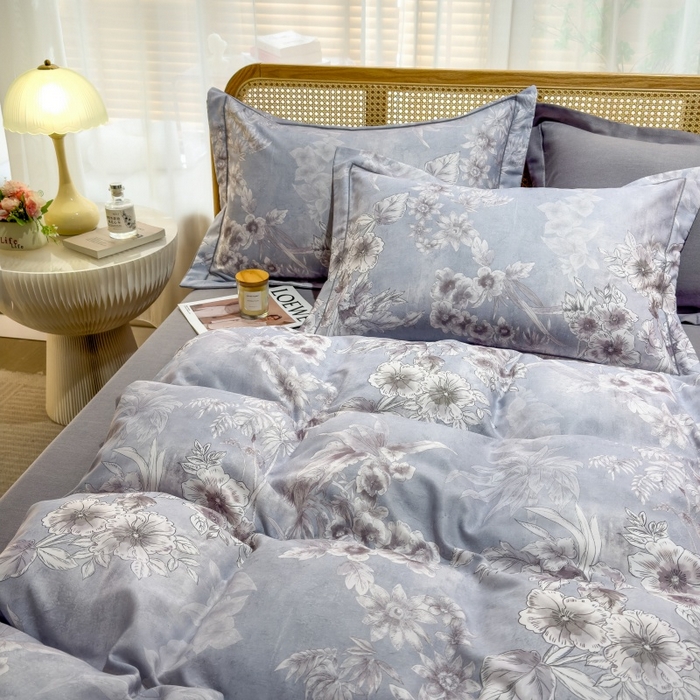 91家纺网 家纺一手货源 找家纺 鸿森林 2025新款全棉纯棉磨毛单品系列-单被套 露西-灰