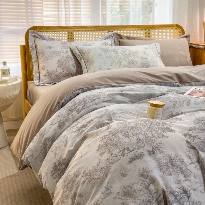 91家纺网 家纺一手货源 找家纺 鸿森林 2025新款全棉纯棉磨毛单品系列-四件套 莫奈-咖