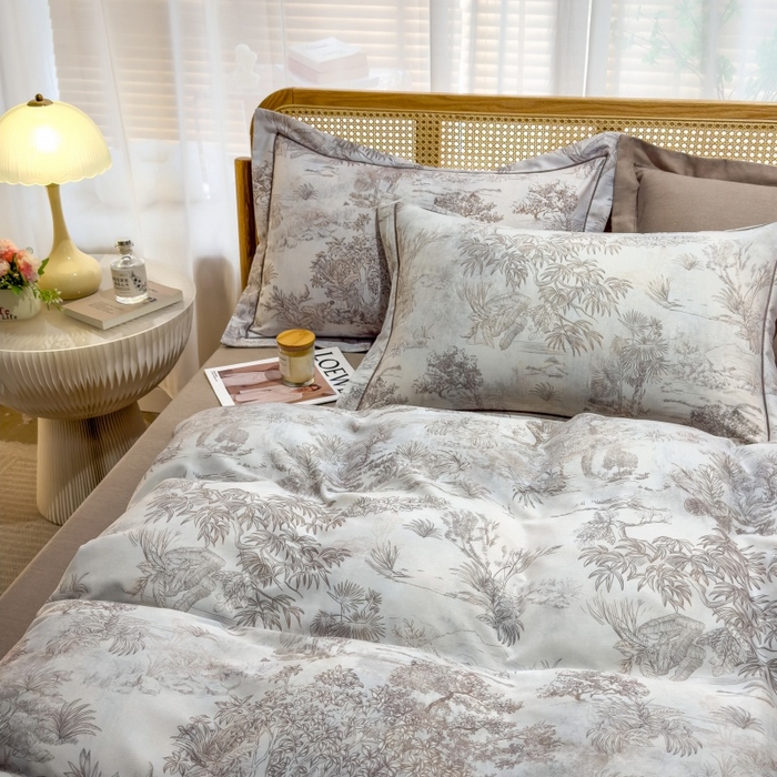 91家纺网 家纺一手货源 找家纺 鸿森林 2025新款全棉纯棉磨毛单品系列-四件套 莫奈-咖