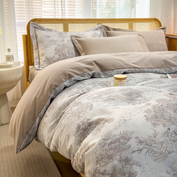 91家纺网 家纺一手货源 找家纺 鸿森林 2025新款全棉纯棉磨毛单品系列-四件套 莫奈-咖