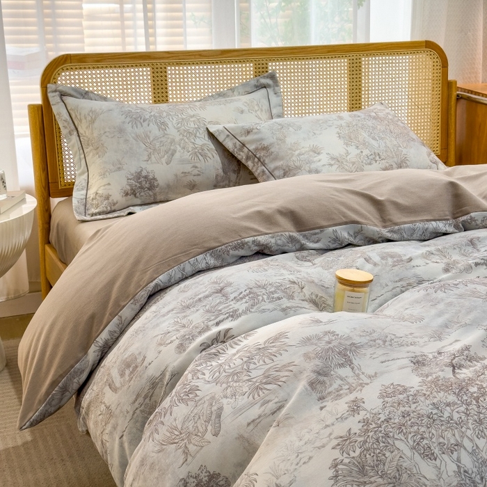 91家纺网 家纺一手货源 找家纺 鸿森林 2025新款全棉纯棉磨毛单品系列-四件套 莫奈-咖