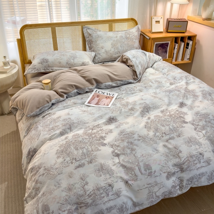 91家纺网 家纺一手货源 找家纺 鸿森林 2025新款全棉纯棉磨毛单品系列-四件套 莫奈-咖