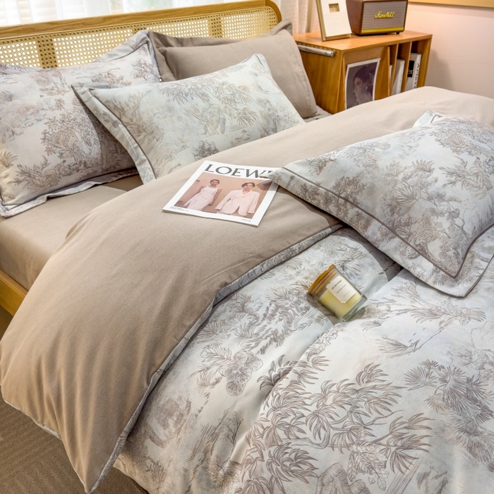 91家纺网 家纺一手货源 找家纺 鸿森林 2025新款全棉纯棉磨毛单品系列-单被套 莫奈-咖