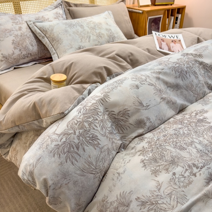 91家纺网 家纺一手货源 找家纺 鸿森林 2025新款全棉纯棉磨毛单品系列-单被套 莫奈-咖