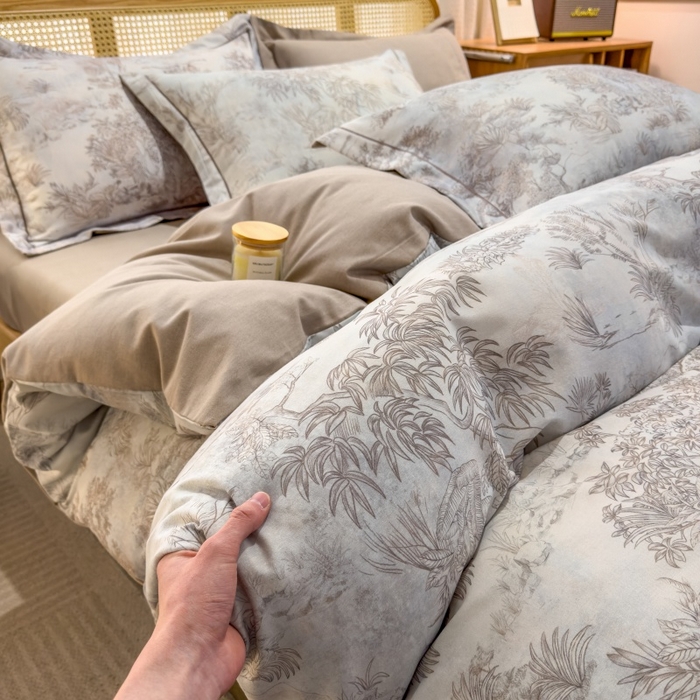 91家纺网 家纺一手货源 找家纺 鸿森林 2025新款全棉纯棉磨毛单品系列-单被套 莫奈-咖