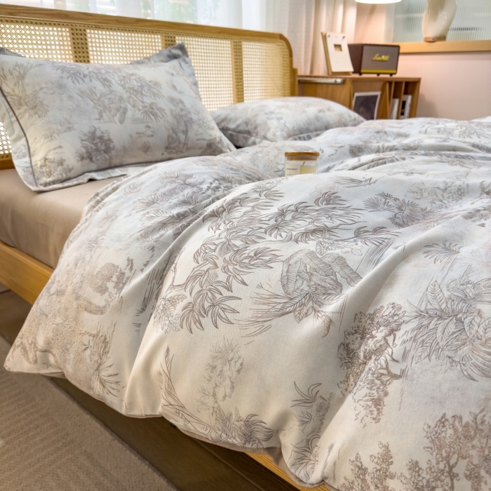 91家纺网 家纺一手货源 找家纺 鸿森林 2025新款全棉纯棉磨毛单品系列-单被套 莫奈-咖