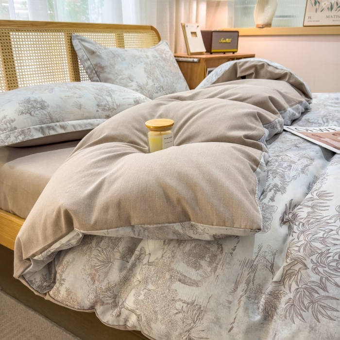 91家纺网 家纺一手货源 找家纺 鸿森林 2025新款全棉纯棉磨毛单品系列-单被套 莫奈-咖