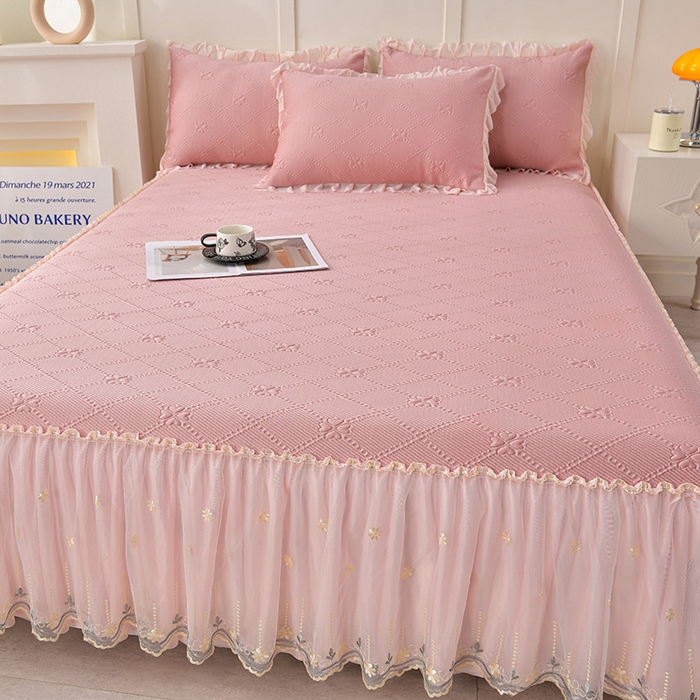 91家纺网 家纺一手货源 找家纺 （总）畅畅家纺 2025新款网红爆款夏季立体冰豆豆凉席床裙款三件套