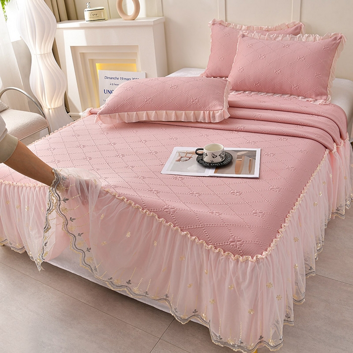 91家纺网 家纺一手货源 找家纺 （总）畅畅家纺 2025新款网红爆款夏季立体冰豆豆凉席床裙款三件套