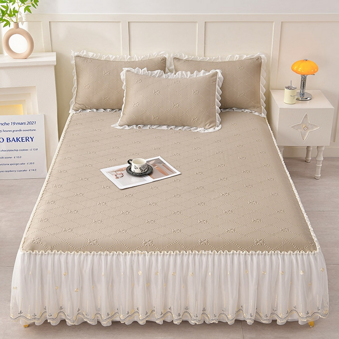 91家纺网 家纺一手货源 找家纺 （总）畅畅家纺 2025新款网红爆款夏季立体冰豆豆凉席床裙款三件套