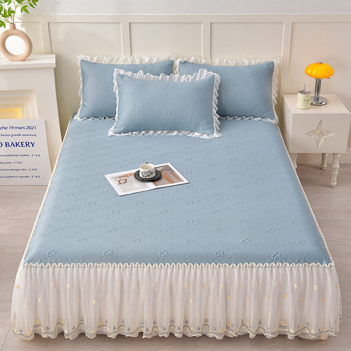 91家纺网 家纺一手货源 找家纺 （总）畅畅家纺 2025新款网红爆款夏季立体冰豆豆凉席床裙款三件套