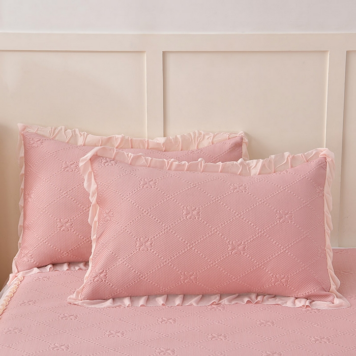 91家纺网 家纺一手货源 找家纺 畅畅家纺 2025新款网红爆款夏季立体冰豆豆凉席床裙款三件套 爱心-豆沙粉