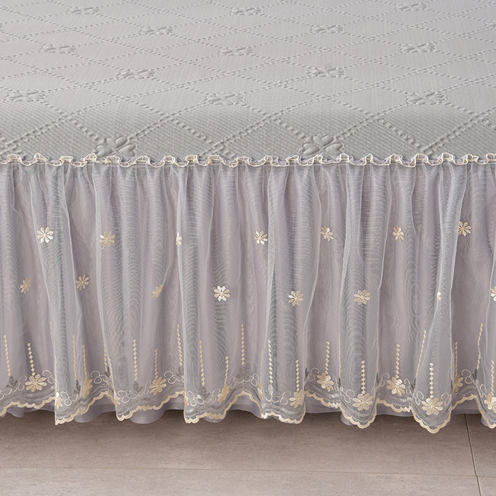 91家纺网 家纺一手货源 找家纺 畅畅家纺 2025新款网红爆款夏季立体冰豆豆凉席床裙款三件套 爱心-灰