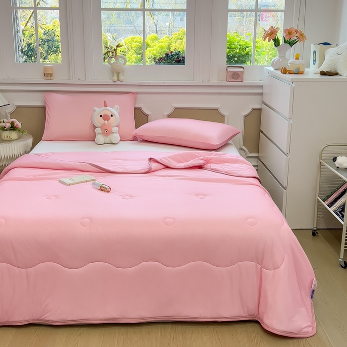 91家纺网 家纺一手货源 找家纺 鸿森林 2025新款纯色凉感丝包边夏被空调被 皮粉