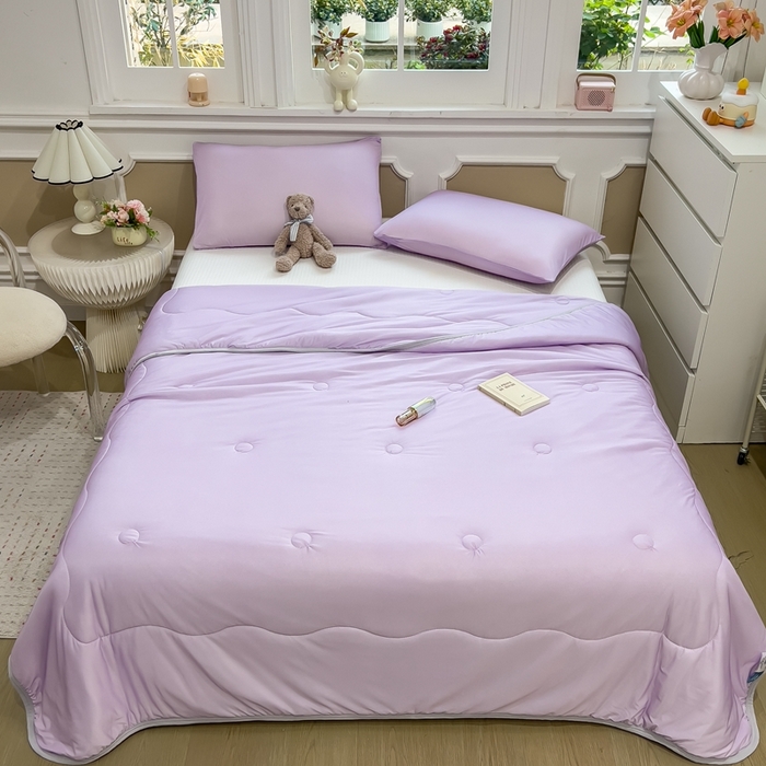 91家纺网 家纺一手货源 找家纺 鸿森林 2025新款纯色凉感丝包边夏被空调被 熏衣紫