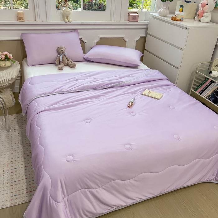 91家纺网 家纺一手货源 找家纺 鸿森林 2025新款纯色凉感丝包边夏被空调被 熏衣紫