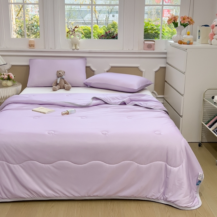 91家纺网 家纺一手货源 找家纺 鸿森林 2025新款纯色凉感丝包边夏被空调被 熏衣紫