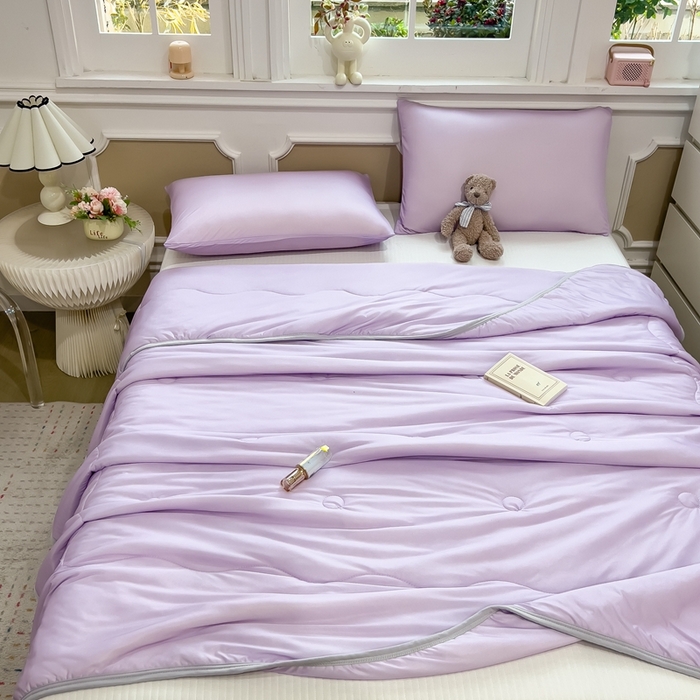 91家纺网 家纺一手货源 找家纺 鸿森林 2025新款纯色凉感丝包边夏被空调被 熏衣紫