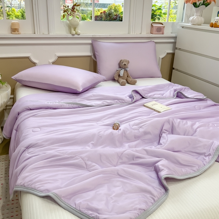 91家纺网 家纺一手货源 找家纺 鸿森林 2025新款纯色凉感丝包边夏被空调被 熏衣紫