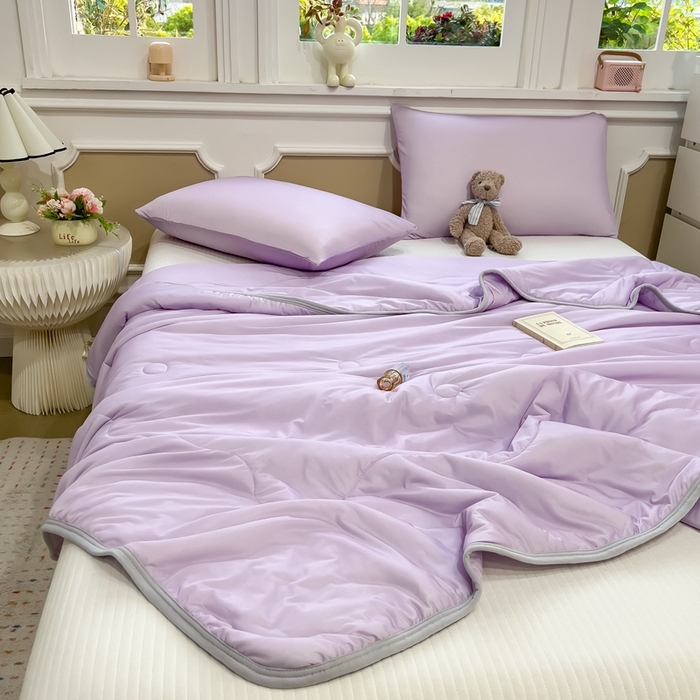 91家纺网 家纺一手货源 找家纺 鸿森林 2025新款纯色凉感丝包边夏被空调被 熏衣紫