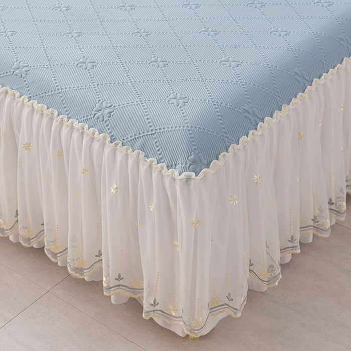 91家纺网 家纺一手货源 找家纺 畅畅家纺 2025新款网红爆款夏季立体冰豆豆凉席床裙款三件套 爱心-蓝