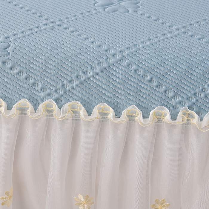 91家纺网 家纺一手货源 找家纺 畅畅家纺 2025新款网红爆款夏季立体冰豆豆凉席床裙款三件套 爱心-蓝