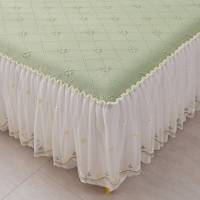 91家纺网 家纺一手货源 找家纺 畅畅家纺 2025新款网红爆款夏季立体冰豆豆凉席床裙款三件套 爱心-苹果绿