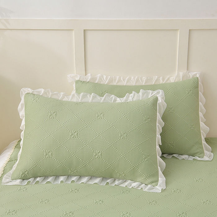 91家纺网 家纺一手货源 找家纺 畅畅家纺 2025新款网红爆款夏季立体冰豆豆凉席床裙款三件套 爱心-苹果绿