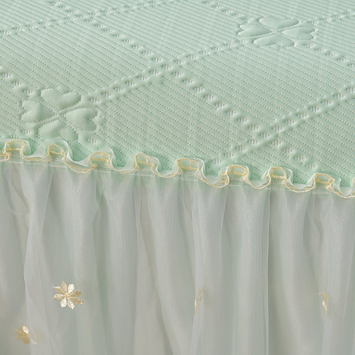 91家纺网 家纺一手货源 找家纺 畅畅家纺 2025新款网红爆款夏季立体冰豆豆凉席床裙款三件套 爱心-浅绿