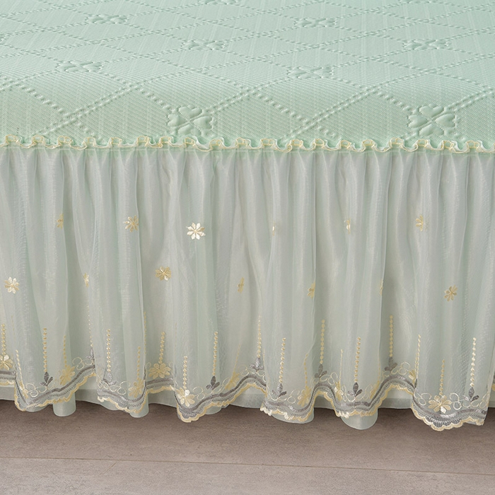 91家纺网 家纺一手货源 找家纺 畅畅家纺 2025新款网红爆款夏季立体冰豆豆凉席床裙款三件套 爱心-浅绿