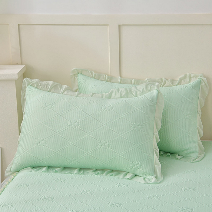 91家纺网 家纺一手货源 找家纺 畅畅家纺 2025新款网红爆款夏季立体冰豆豆凉席床裙款三件套 爱心-浅绿