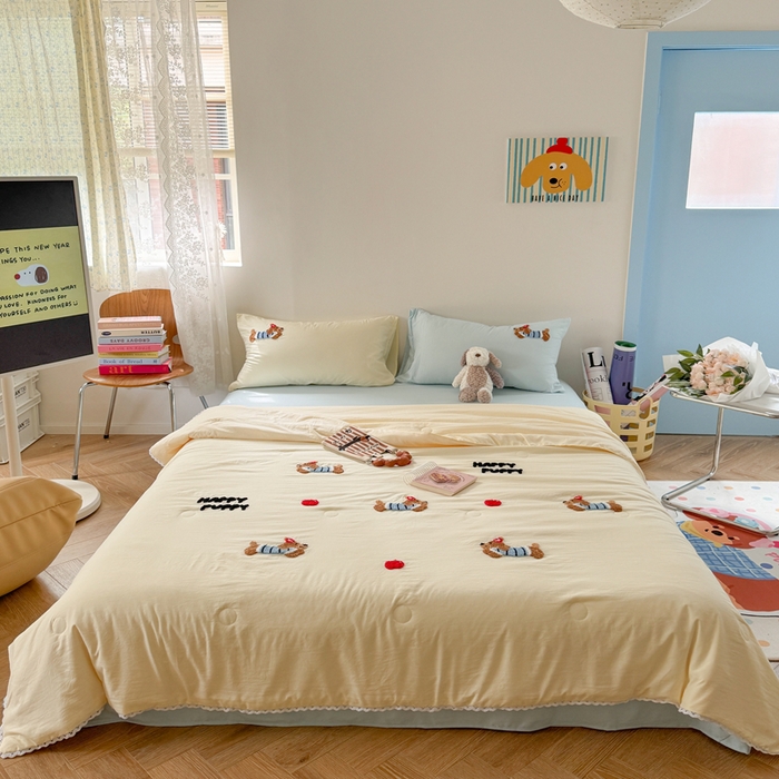 91家纺网 家纺一手货源 找家纺 （总）Sweet dreams甜梦 2025新款亲肤水洗棉毛巾刺绣夏被空调被夏凉被四件套