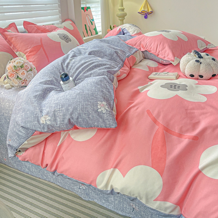 91家纺网 家纺一手货源 找家纺 朵朵家纺 2025新款亲肤水洗棉芦荟棉印花四件套 朵朵花开